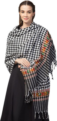 Braid N Cord Polyester Wool Blend Checkered Women Shawl(Black)