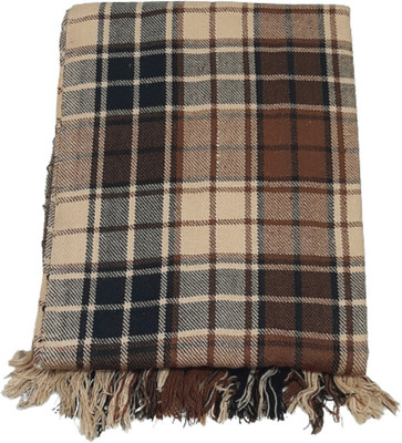 CHANDRAVATI Wool Checkered Men Shawl(Brown)