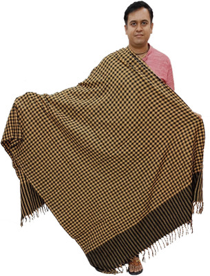 Vrinde Wool Checkered Men Shawl(Yellow, Black)
