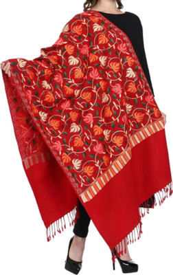 Home craze Wool Embroidered, Floral Print Women Shawl(Multicolor)