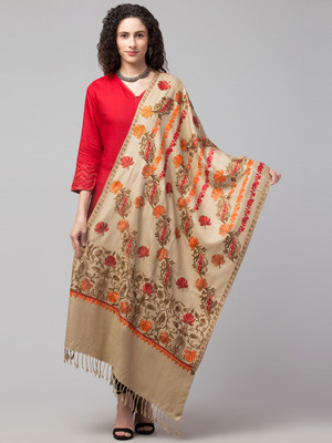 Weave Street Wool Embroidered Women Shawl(Beige)