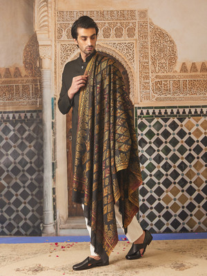 Pashmoda Wool Woven Men Shawl(Black)