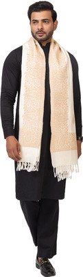 Pashgiri Poly Wool Floral Print Men Shawl(White)