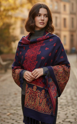 Fashionpoint Wool Solid Women Shawl(Blue, Red)