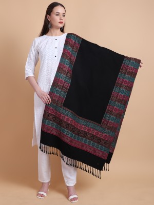 vesture Wool Self Design Women Shawl(Black, Multicolor)