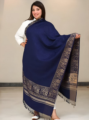 Collective Stitch Wool Floral Print Women Shawl(Blue)