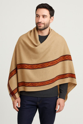KTC Polyester Wool Blend Self Design, Woven, Woven Men Shawl(Beige)