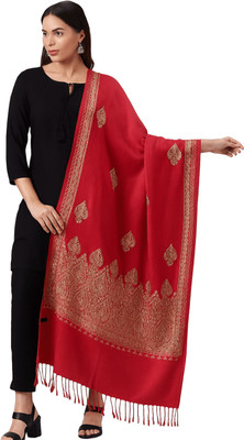 COMPLAYYER Wool Floral Print Women Shawl(Red)