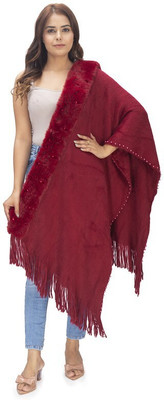 manra Wool Self Design Women Shawl(Maroon)