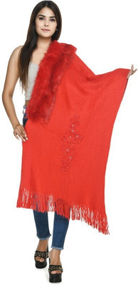 manra Wool Solid Women Shawl(Red)