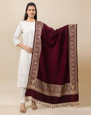 Wrap Me Warm Viscose, Acrylic, Poly Wool Embroidered Women Shawl(Maroon)