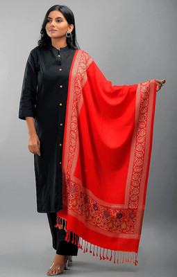 Braid N Cord Polyester Wool Blend Applique Women, Men Shawl(Red)