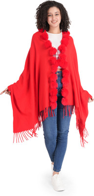 manra Wool Self Design Women Shawl(Red)