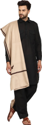 HOC Wool Embroidered, Solid Men Shawl(Beige)