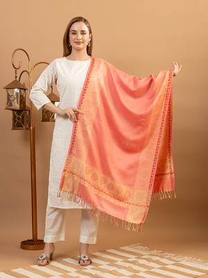 EVODAZE Wool Floral Print Women Shawl(Pink)