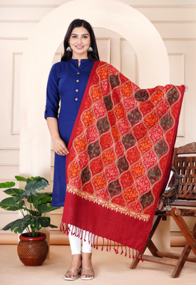 Parth Creation Wool Embroidered Women Shawl(Black)