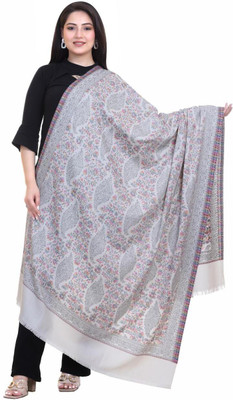 Bharti Poly Wool Embroidered Women Shawl(White)
