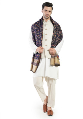 Life and style Wool Floral Print Men Shawl(Blue)