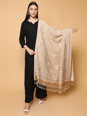 SCHp Wool Paisley Women Shawl(Beige, White, Multicolor)