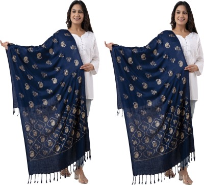 ML HUB Wool Printed Women Shawl(Blue)