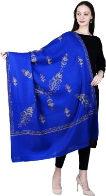 swi stylish Wool Embroidered Women Shawl(Dark Blue)