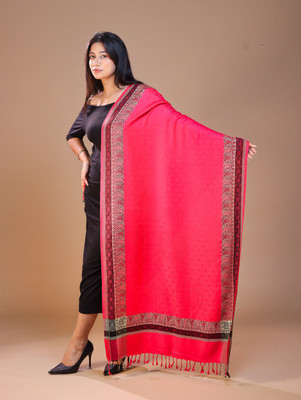 swi stylish Wool Embroidered Women Shawl(Pink)