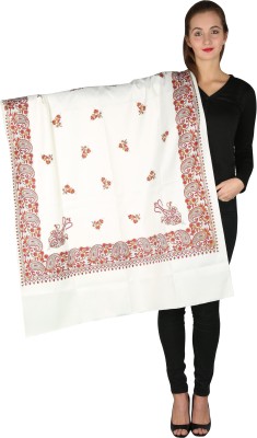 Kashmiri queen Wool Floral Print Women Shawl(White)