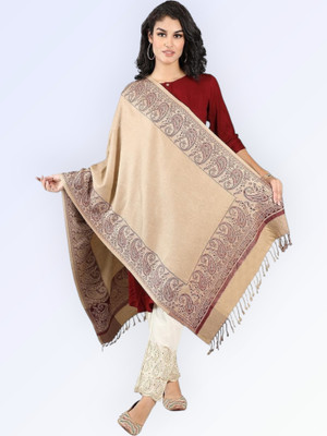 Kashmiri Thead Wool Embroidered Women Shawl(Beige)