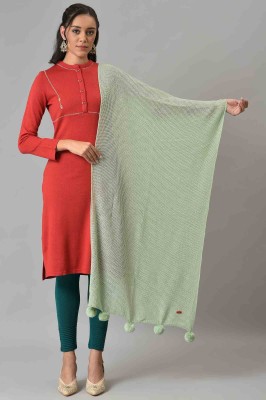 W Acrylic Solid Women Shawl(Green)