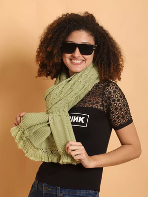 MHAX Wool Self Design Women Shawl(Light Green)