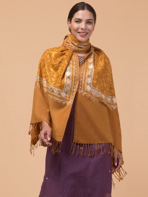 Tweedle Wool Embroidered Women Shawl(Yellow)