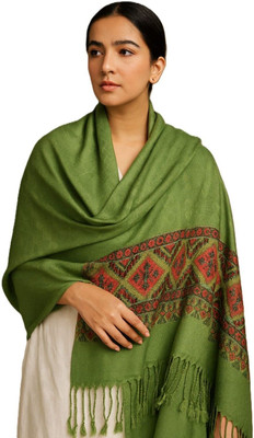 Kriti Wool Floral Print Women Shawl(Green)