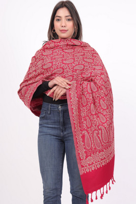 Kti Poly Wool Embroidered Women Shawl(Pink)