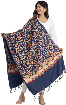 CLOTH KING Wool Embroidered Women Shawl(Blue)