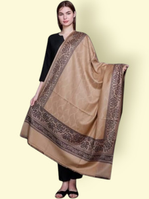 Kashmiri Thead Wool Embroidered Women Shawl(Beige)