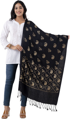 CLOTH KING Viscose Embroidered Women Shawl(Black)