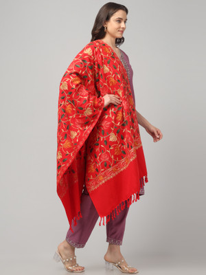 OMASU FASHION Viscose Embroidered Women Shawl(Red)