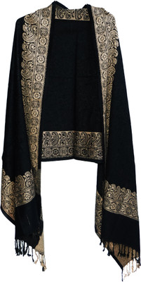 TUD Wool Self Design Women Shawl(Black)