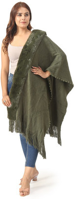 Life and style Wool Solid Women Shawl(Green)