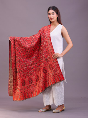 swi stylish Wool Woven Women Shawl(Maroon)