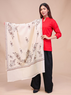 swi stylish Pashmina Embroidered Women Shawl(White)