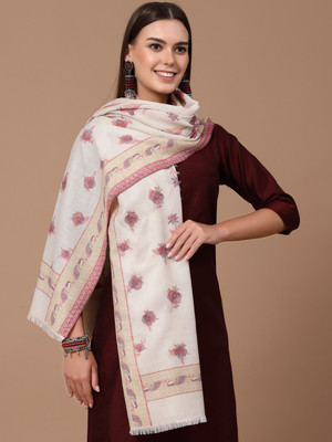 swi stylish Wool Paisley Women Shawl(White)
