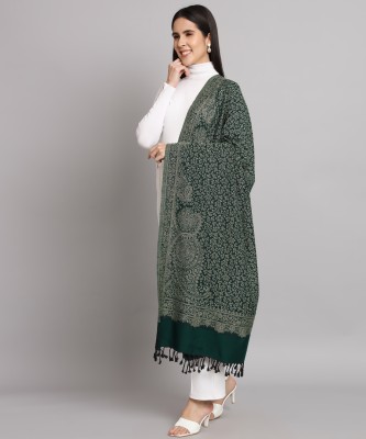 WILLEY Wool Printed Women Shawl(Dark Green)