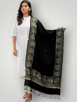 Trandone Wool Embroidered Women Shawl(Black)
