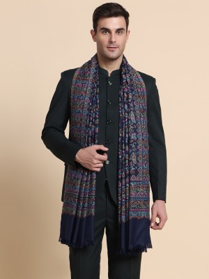 WEAVERS VILLA Acrylic, Wool Woven Men Shawl(Dark Blue)