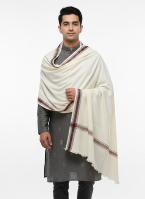 Pink World Wool Woven Men Shawl(White)