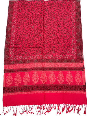 Kti Viscose, Acrylic Floral Print Women Shawl(Pink, Grey)