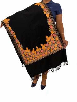 Zaria Fabs Acrylic, Wool Embroidered Women, Men Shawl(Black)