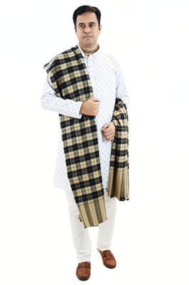 Sprha Wool Checkered Men Shawl(Beige)
