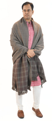 Vrinde Wool Checkered Men Shawl(Grey)